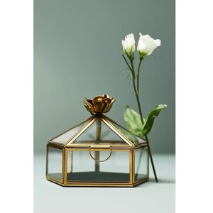 New Arrival Golden Trim Glass Storage Box Rectangular Clear Metal Frame Jewelry Organizer 10-20L Capacity Modern Design Box - Product Image 4