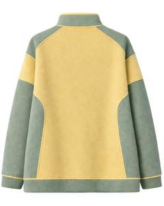 Sweat-shirt d'hiver surdimensionné en polaire vert sauge et jaune pour femme avec col à boutons et poche kangourou – Fabricant sur mesure - Product Image 2