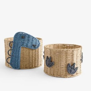 Ensemble de 2 paniers de rangement en jonc de mer en forme de dinosaure, faits à la main, organisateur naturel pour chambre d'enfant, design personnalisé - Product Image 3