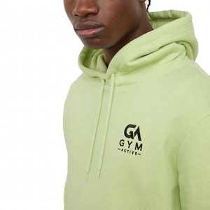 Sweat à capuche unisexe GYM Active pour homme, en maille 340 GSM, vert clair, avec motif lettres, cordon de serrage, logo frontal, coupe classique, 100% coton - Product Image 2