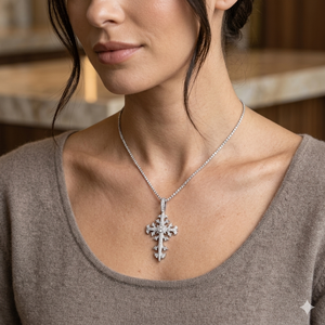 925 <b>Silver</b> Rhodium Plated Custom Iced Jesus Filigree Cross Pendants <b>Necklace</b> Lab Grown Diamond Christian Religious Jewelry Fine - Product Image 2