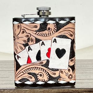 Gourde à whisky en cuir repoussé style western 7oz en acier inoxydable, ensemble cadeau style ranch western, cadeau de voyage pour hommes - Product Image 4