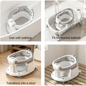 Siège de bain pour bébé en plastique avec design de dessin animé, avec égouttoir, maille respirante, antidérapant, durable, ventouse, siège de lavage pour tout-petit - Product Image 2