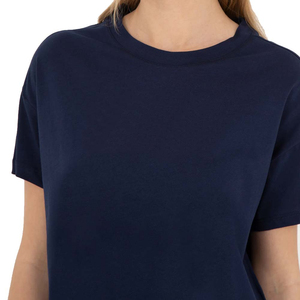 Women's <b>Navy</b> Blue Crop T-Shirt Short Sleeve Crew Neck Solid Color Casual Spring Summer 100% Cotton Jersey Knit Breathable - Product Image 6