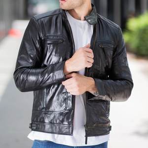 Veste en cuir vintage noire à col montant personnalisable pour hommes – Blouson d'hiver de haute qualité pour la vente en gros - Product Image 4