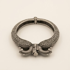 DIVYORO Women's Brass Ethnic Peacock Design Oxidized Silver Bangle-Anniversary Gift KADA - Product Image 1
