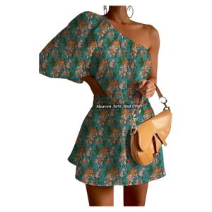 Nuevo Vestido de Fiesta Estampado de Verano 2026 con Hombro Descubierto y Manga Abullonada para Mujer, Vestido Sexy Irregular con Hombro Descubierto y Manga Abullonada - Product Image 3