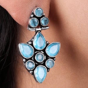 Latest Design Wholesale Oxidized <b>Silver</b> Multi Stone <b>Dangle</b> <b>Earrings</b> Bulk Supplier | Direct Factory Manufacturer | Hot Selling - Product Image 5