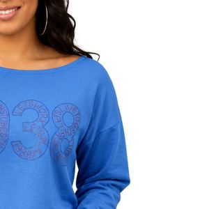 Sweat-shirt bleu à col rond, pull décontracté à manches longues pour femmes, à porter tous les jours, streetwear, style de vie sportif, vêtements confortables - Product Image 5