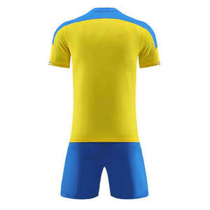 Ensemble de maillots de football personnalisés pour hommes Jaune Bleu Col en V Manches courtes 100% polyester Évacuation de l'humidité Toutes saisons Uniforme adulte - Product Image 3