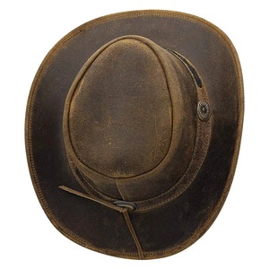 Weathered Brown Leather Cowboy <b>Hat</b> Men Western Outback <b>Hats</b> Woven <b>Band</b> Wide Brim Sombrero Casual Outdoor Travel Sun Protection - Product Image 5