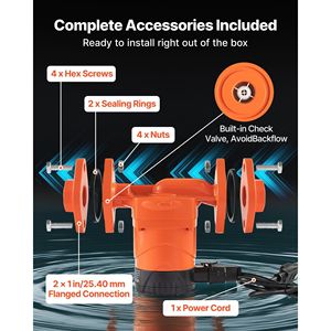 ปั๊มน้ำร้อนหมุนเวียนแบบเหล็กหล่อ F-007E-1F1 ประสิทธิภาพสูง 120V 20 ฟุต 16 GPM พร้อมหน้าแปลน 1 ชิ้น - Product Image 5