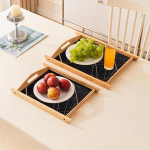 Bamboo Decorative Serving Tray with Liner Non Slip Food Grade Dessert Beverage Carrier for Home Party - Product Image 1