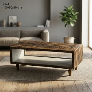 Table basse en bois rustique avec étagère ouverte et finition naturelle pour le rangement dans le salon - Product Image 5