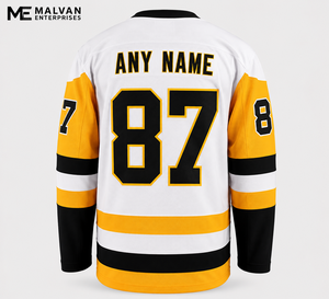 Jersey de Hockey sobre Hielo Blanco para Hombre de Primera Calidad, Logotipo del Capitán C, Número 87, Transpirable, 100% Poliéster, Secado Rápido, Cuello en V, para Jugador de Equipo - Product Image 3