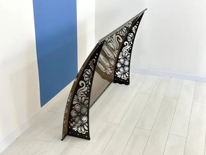Auvent en fer forgé pour entrées de villas, design européen, structure en fer résistante à la rouille, toit en verre à motifs, montage facile - Product Image 2
