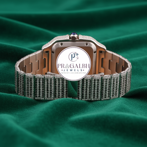 นาฬิกาข้อมือผู้ชาย Pragalbh Jewels Luxury Quartz Square Moissanite ประดับเพชรเต็มหน้าปัด สายสแตนเลสสตีลสองสี - Product Image 4