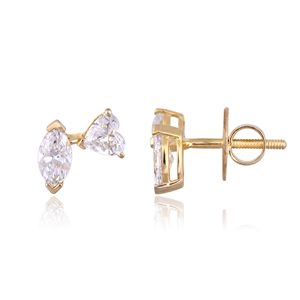 925 Sterling <b>Silver</b> <b>Stud</b> Earrings with Marquise & Heart Shape CVD Lab Grown Diamond, Two-Stone Designer Screw Back Earrings - Product Image 1