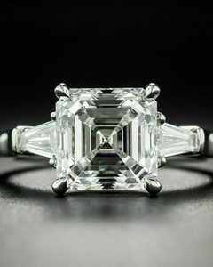 Bague de fiançailles solitaire de luxe en diamant de laboratoire taille Asscher avec placage rhodium et certification IGI pour femme, bijoux de mariage - Product Image 2
