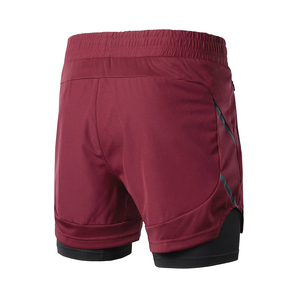 New Arrival Quick Dry Men's Gym Shorts Maroon Color 2 in 1 Double <b>Layers</b> Shorts For Fitness Sports And Jogging Wear - Product Image 2