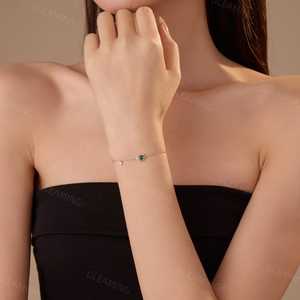Delicada pulsera de esmeralda, plata de ley 925, chapada en oro de 14 quilates, joyería minimalista con piedra preciosa verde para mujer, regalo. - Product Image 3