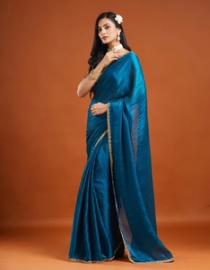 Sari réversible en soie mélangée douce, sans plis, avec chemisier non cousu, idéal pour les mariages d'automne – Collection KV Self Design - Product Image 1