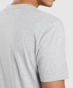 T-shirt en coton gris à manches courtes pour homme, col rond, coupe classique, jersey tricoté, couleur unie - Product Image 4