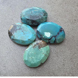 Turquoise tibétaine naturelle ovale facettée, cabochon, pierre précieuse calibrée et polie, fourniture en gros pour la fabrication de bijoux - Product Image 2