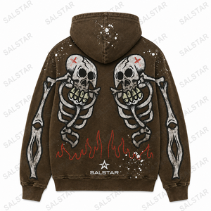 Men's <b>Gothic</b> Skeleton Graphic Brown Hoodie <b>Jacket</b> Custom Printed Zip Up Hoodie Streetwear Casual Fashion Hooded <b>Jacket</b> - Product Image 4
