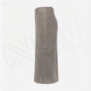 Jupe crayon gris en similicuir PU pour femme, mi-mollet, design minimaliste uni, taille haute, style japonais, tissu satiné doux, toutes saisons - Product Image 3