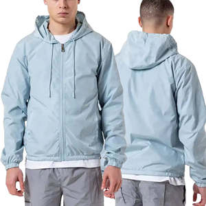 เสื้อแจ็คเก็ตกันลมมีฮู้ดสีฟ้าอ่อนสำหรับผู้ชาย สีพื้น ผ้าโพลีเอสเตอร์ ปิดด้วยซิป ทรงปกติ เหมาะสำหรับใส่ในฤดูใบไม้ผลิ - Product Image 3