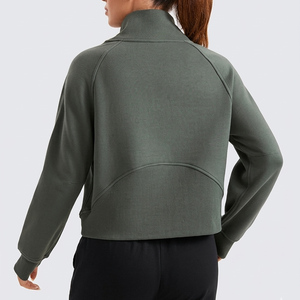 Sweat-shirt femme à quart de zip, streetwear décontracté, épaules tombantes, respirant, éco-responsable, confortable pour le sport - Product Image 2