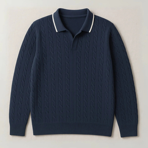 Suéter de Punto para Hombre, Color Azul Marino, Transpirable, con Logotipo Frontal, Cuello Redondo, Manga Larga, Estilo Otoñal, 100% Acrílico - Product Image 1