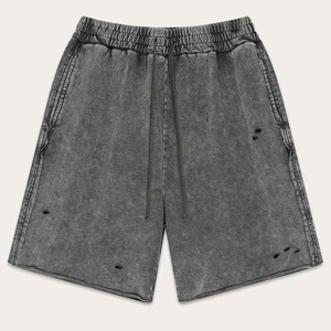 Shorts de jogging en molleton bouclette pour hommes, très demandés, en coton délavé à l'acide, à ourlet brut, style streetwear vintage, respirants et antibactériens - Product Image 2