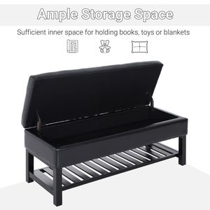 Panca contenitore imbottita in similpelle nera da 44 pollici con scarpiera dal design elegante - Product Image 4