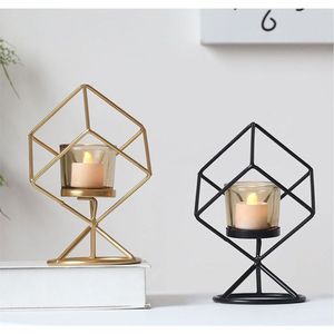 Support de bougie cylindrique en verre et métal doré géométrique style nordique, pour bougies votives et chauffe-plat, centre de table pour mariage, événement et maison - Product Image 4