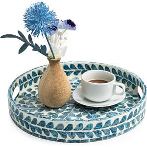 Handcrafted <b>Mother</b>-of-Pearl Rattan Serving Tray | Moradabad Artisan | Wholesale - Product Image 2