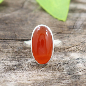 Bague ovale en cornaline, bague artisanale en pierre précieuse, style bohème, pierre orange, unisexe, bagues en argent en gros - Product Image 1