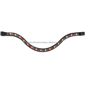 Banda para la frente de caballo de cuero Premium negro curvo profundo precio al por mayor superventas con cristales multicolores de una sola fila Mega Bling - Product Image 2