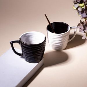 Juego de Café de Cerámica Abhita Moderno y Lujoso de Doble Tono con Diseño de Ondas, 200 ml, Ecológico, Duradero, Portátil, Negro y Blanco, para Oficina y Hogar - Product Image 5