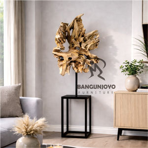 Adjustable Teak Wood Decor <b>Stand</b> with Metal Legs Durable and for Modern Home Living Room Villa Hotel <b>Corners</b> - Product Image 4