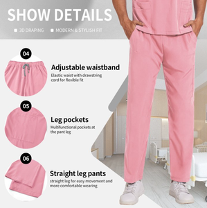 Scrubs for Men <b>Set</b> V-Neck Top & Straight Leg Pants Stretch Nursing Uniform <b>Set</b> with Adjustable Waistband and Multiple Pockets - Product Image 4