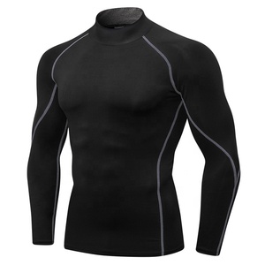High Collar <b>Men</b> Athletic Sports Shirt Long Sleeve Quick Dry <b>Compression</b> Shirts Fitness Gym Wear - Product Image 3