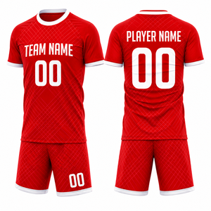 Maillot de football rouge pour homme, imprimé par sublimation, avec nom du joueur, séchage rapide, respirant, en polyester, uniforme personnalisé pour adultes, manches courtes - Product Image 1