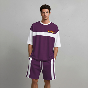 Conjunto de verano de 2 piezas para hombre, hecho a medida, 100% algodón grueso, 2 colores, de alta calidad, bicolor, talla grande, elegante. - Product Image 1