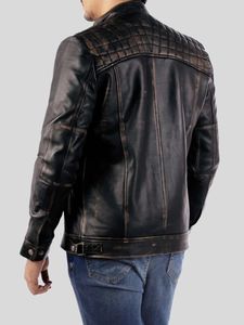 Chaqueta de cuero genuino para hombre, de tacto suave y alta calidad, estilo corto con cuello alto, estilo urbano. - Product Image 2