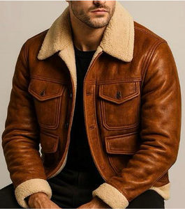 Veste en cuir véritable pour homme, col montant, logo frontal, marque privée OEM, livraison directe - Product Image 5