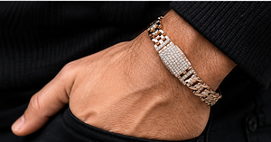 18K Rose Gold Luxury <b>Mens</b> Diamond Link Bracelet Pave Lab Grown Stones Fully Studded Rectangular Plate Clasp Designer Wristband - Product Image 6