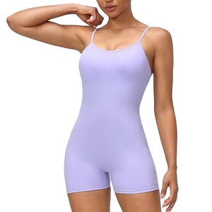 Body de yoga de cuello alto para mujer, mono sin costuras para gimnasio, espalda con abertura, sin mangas, de elastano y poliéster, con cintura cruzada y efecto moldeador. - Product Image 1