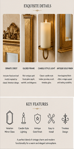 Traditional Gold Plated Wall <b>Sconce</b> Set of 2 Rectangular Framed <b>Candle</b> Holders Decorative Hanging Ornamental Design - Product Image 5